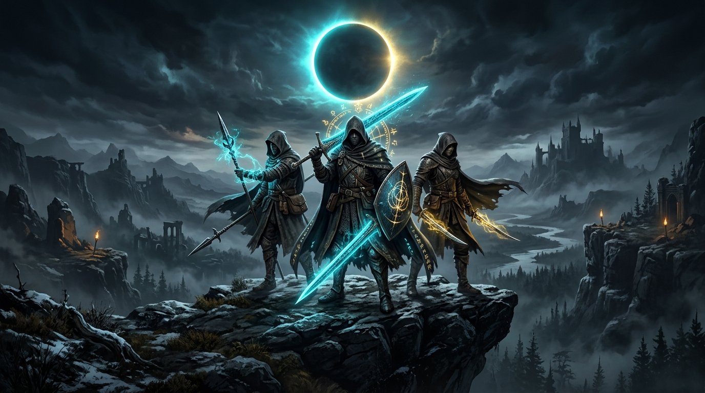 Elden Ring Nightreign 3-Player Co-op Nightfarers in Limveld under Eclipse Moon