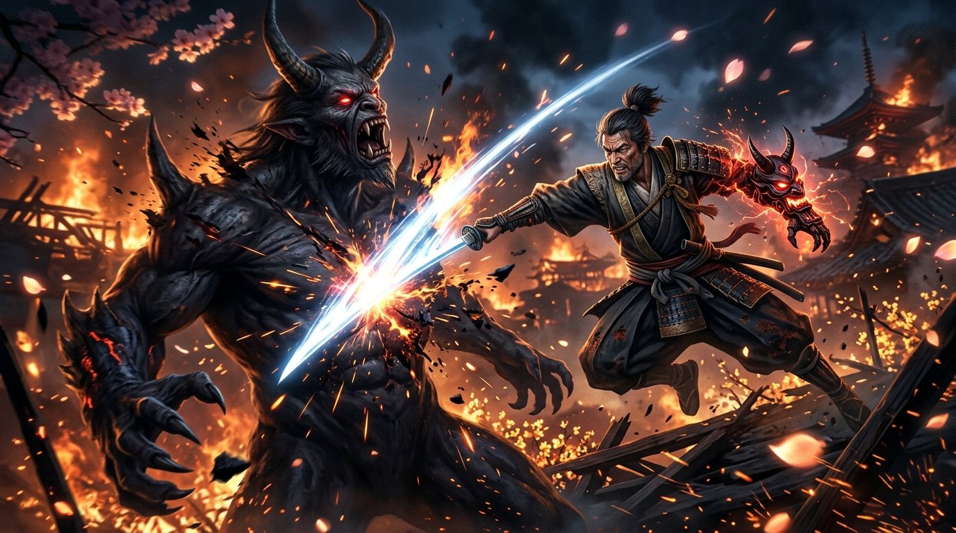 Miyamoto Musashi executing Break Issen counter in Onimusha Way of the Sword