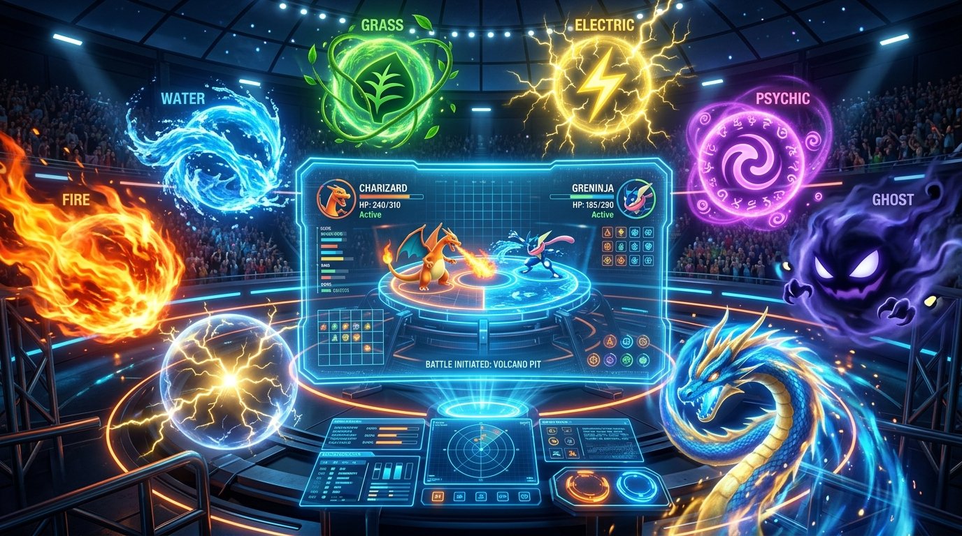 Pokemon Type Weakness and Team Coverage Battle Arena Interface